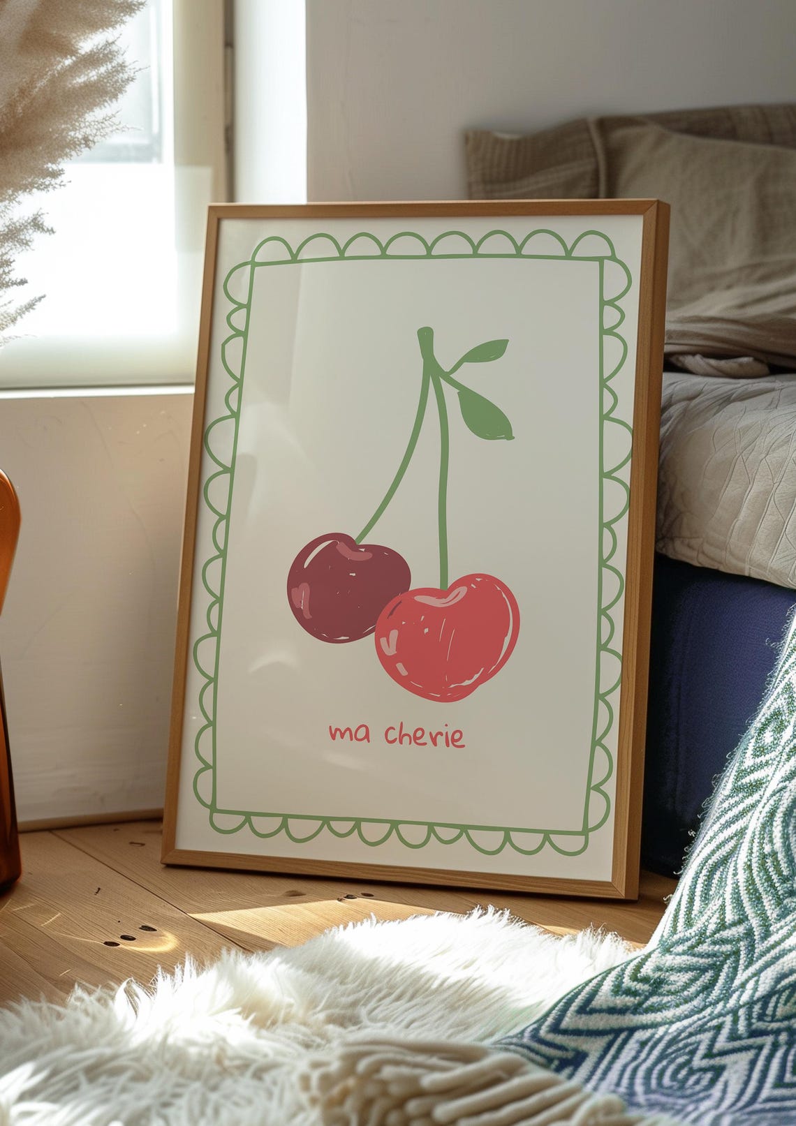 Ma Cherie Cherry Retro Fruit Illustration French Style Poster - Image 2