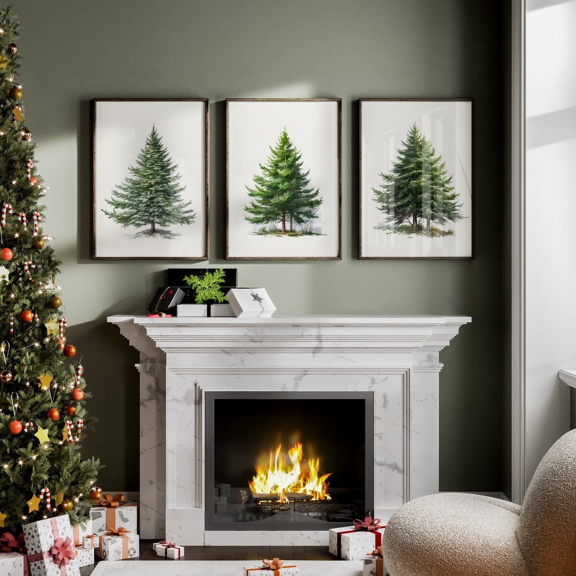 Snowy Watercolor Evergreen Tree Christmas Holiday Farmhouse Poster - Image 2