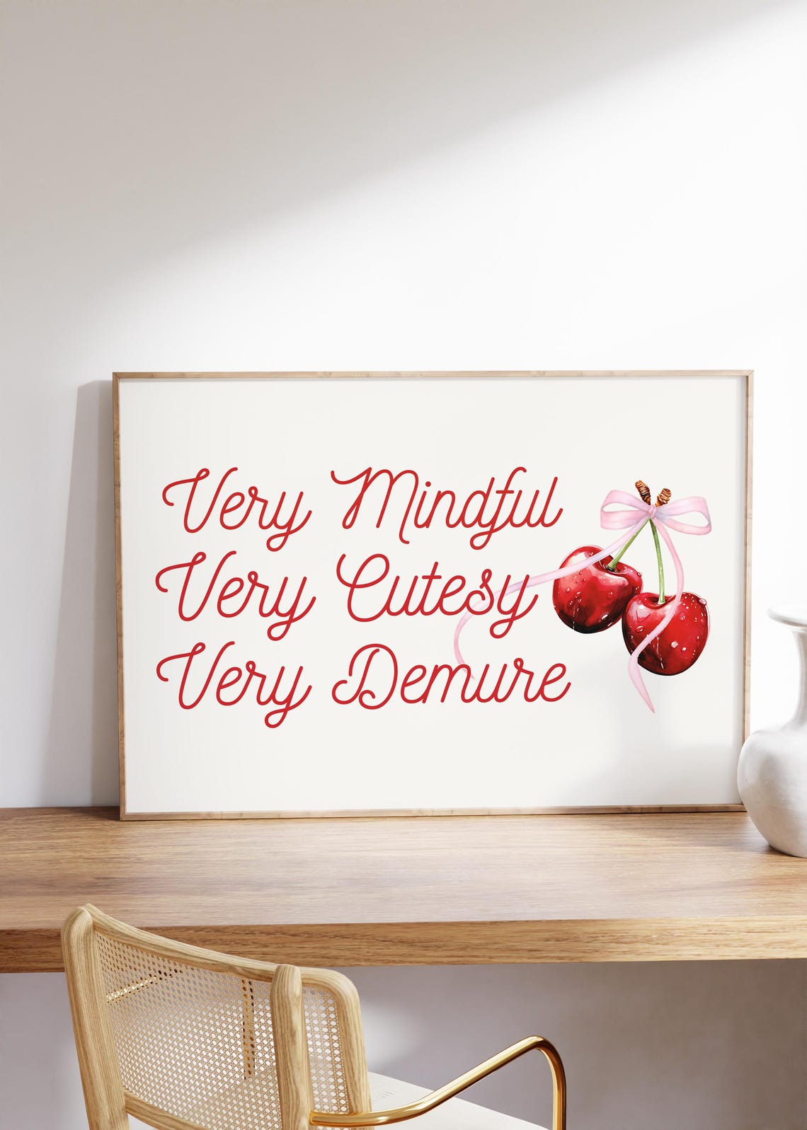 Very Mindful Very Cutesy Very Demure Quote With Cherry Bow Print - Image 2