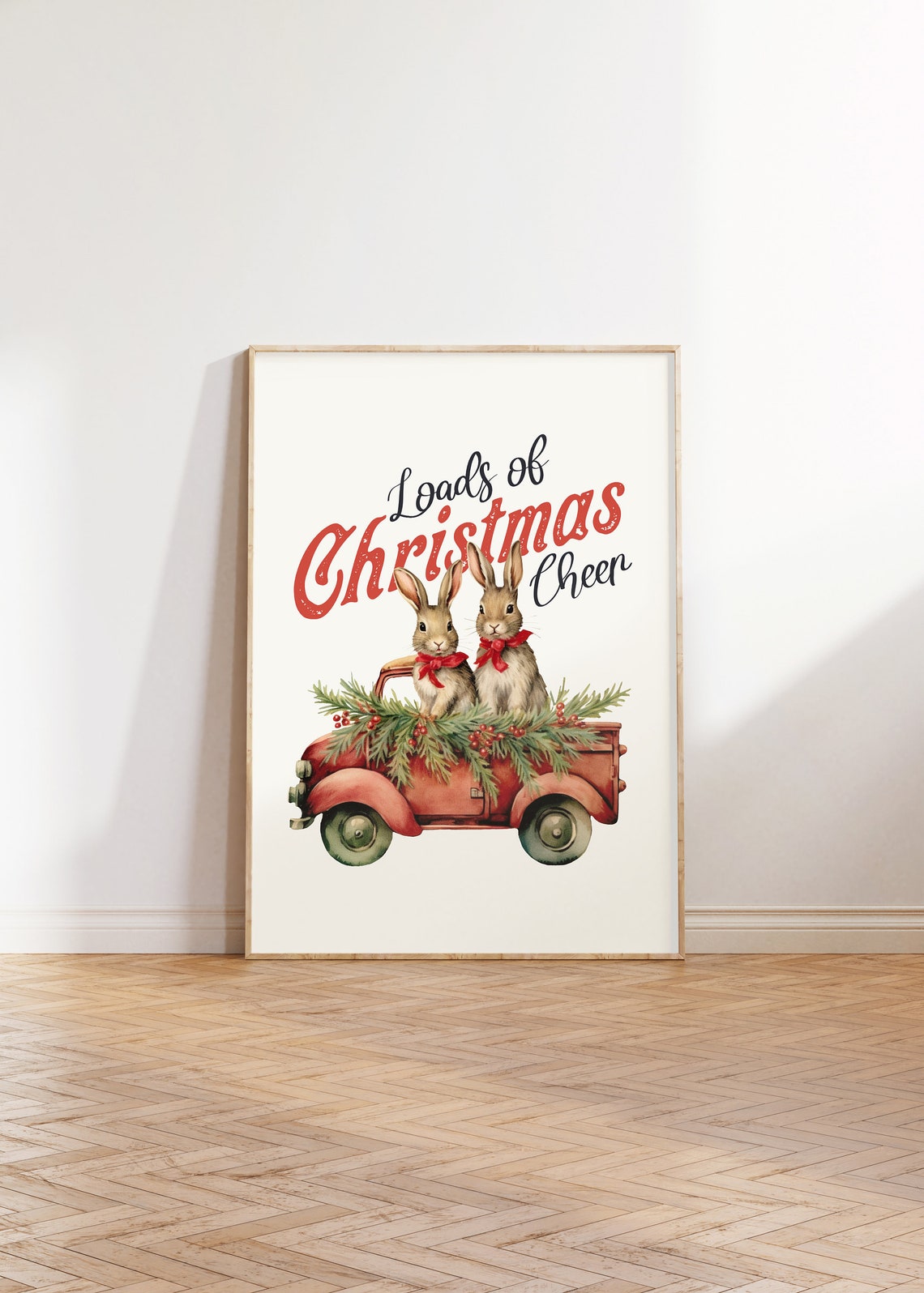 Loads Of Christmas Cheer Bunnies In Red Truck Holiday Poster - Image 2