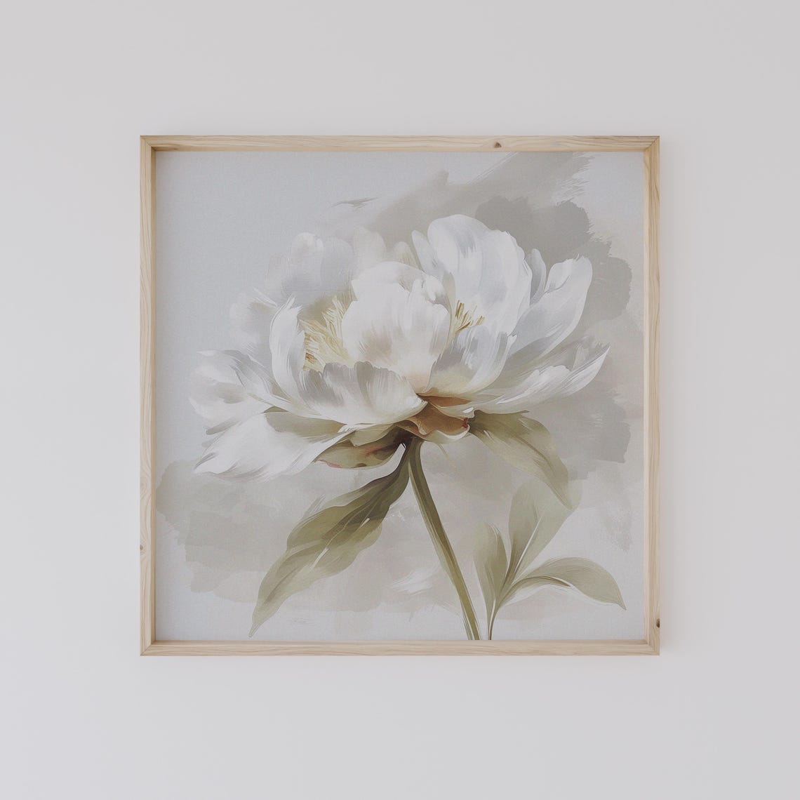 White Peony Bloom Soft Neutral Botanical Floral Painting Poster - Image 2