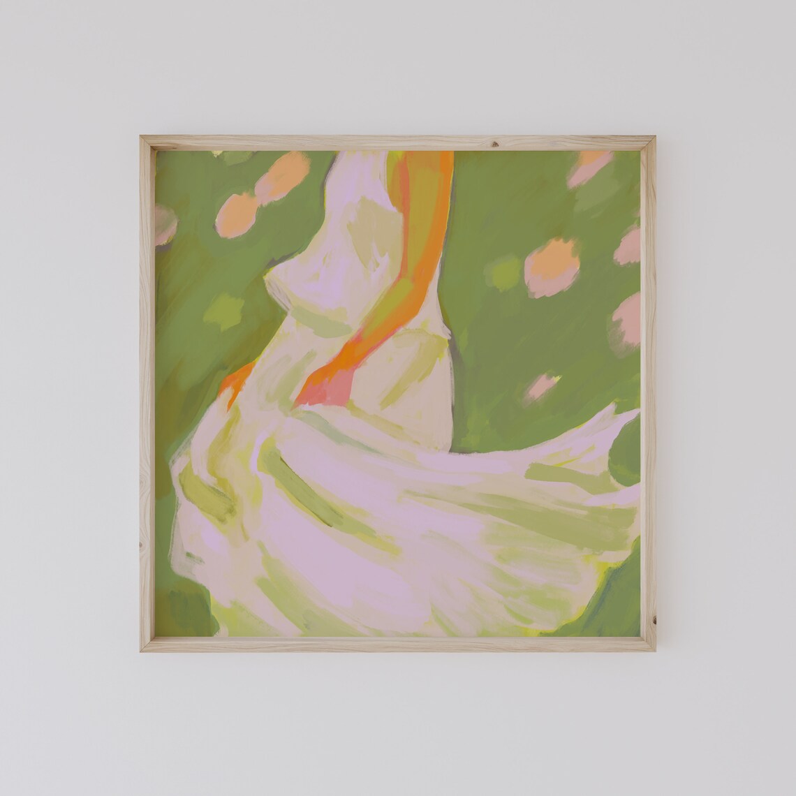 Twirling Woman In White Dress Green Garden Abstract Art Poster - Image 2