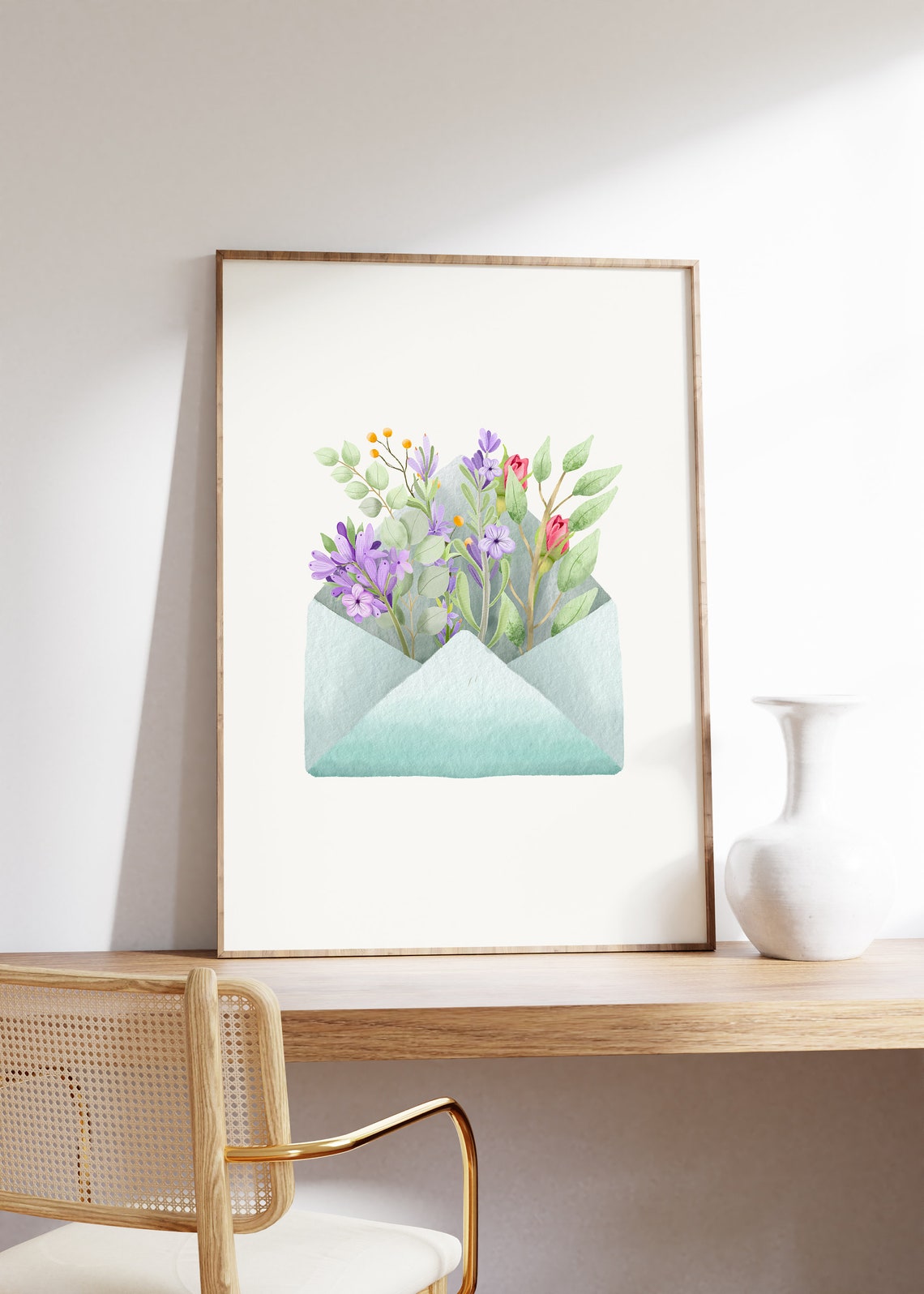 Purple Wildflowers Peeking from a Green Envelope Watercolor Poster - Image 4
