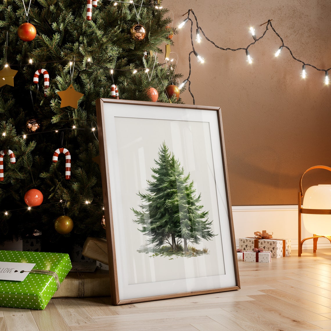 Snowy Watercolor Evergreen Tree Christmas Holiday Farmhouse Poster - Image 3