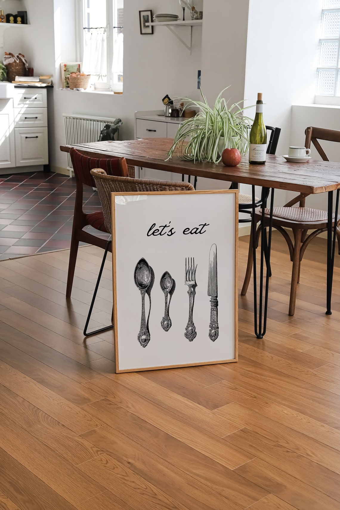 Let's Eat Vintage Silverware Engraving Kitchen Decor Wall Poster - Image 3