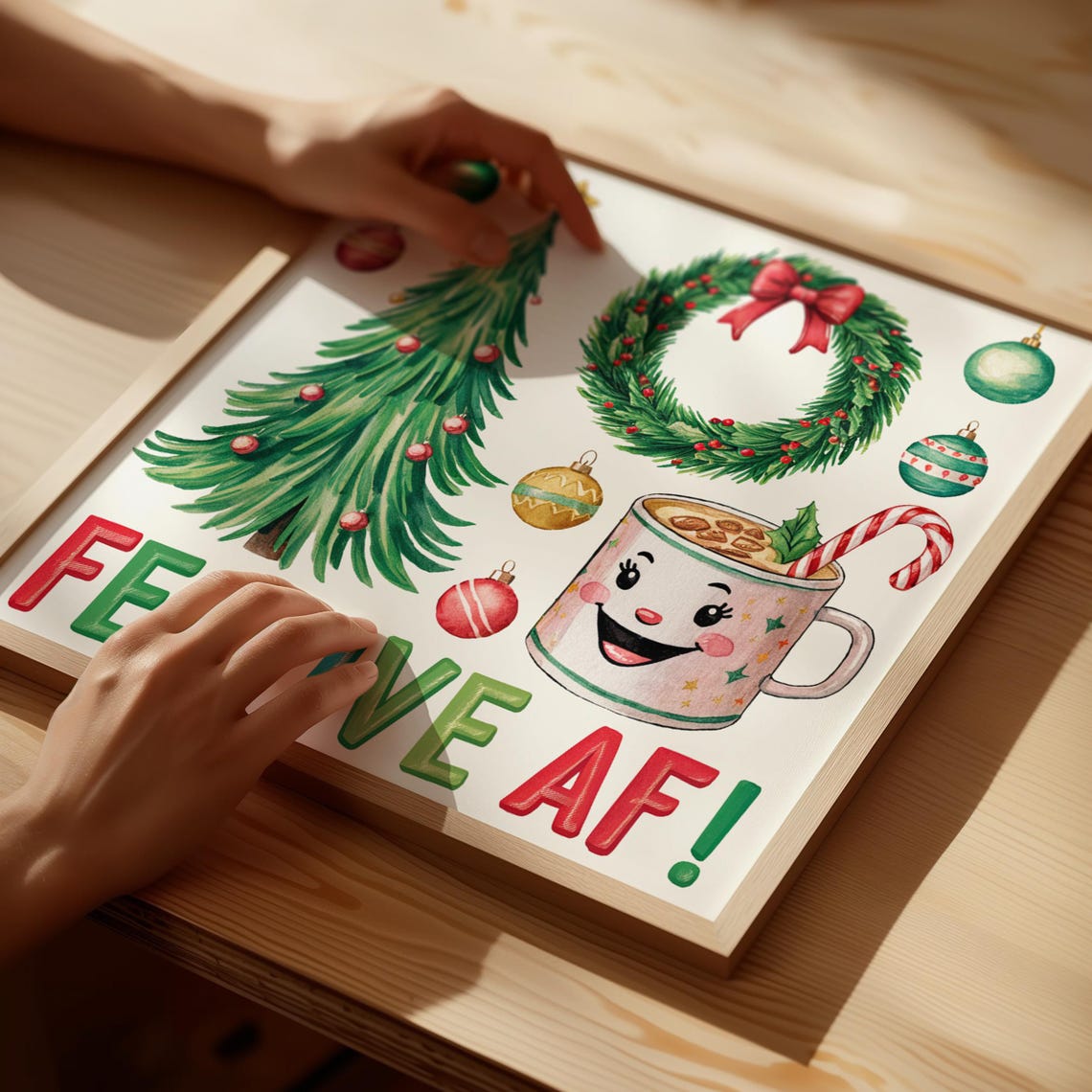Festive AF Smiling Cocoa Mug Retro Christmas Tree Party Poster - Image 4
