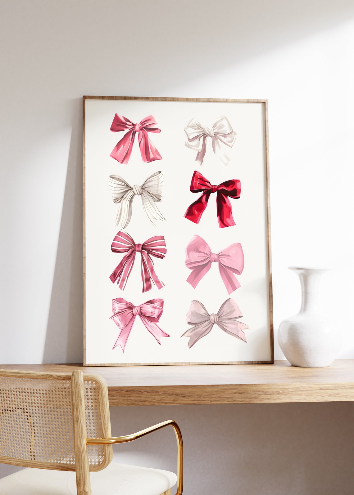 Eight Glossy Pink and Red Satin Ribbon Bows Coquette Style Poster - Image 5
