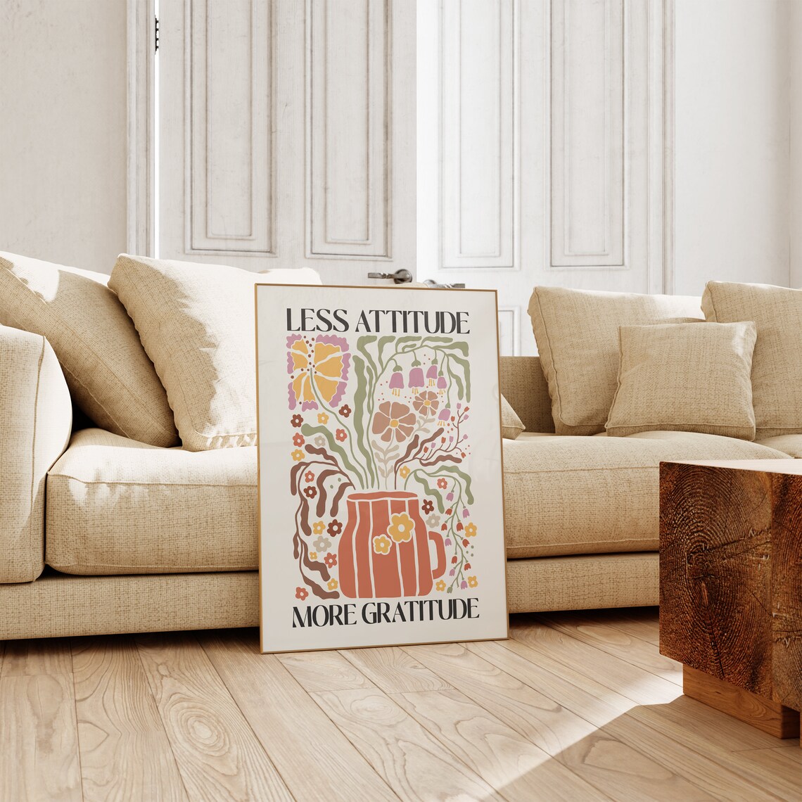 Less Attitude More Gratitude Quote Print, Retro Boho - Image 3