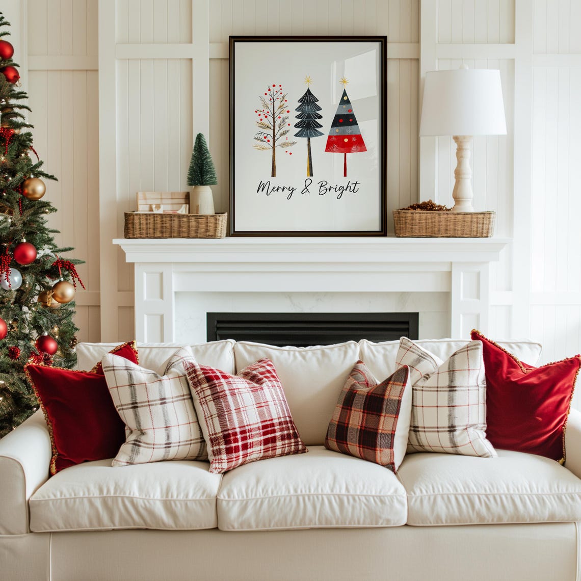 Merry and Bright Three Stylized Christmas Trees Script Poster - Image 2