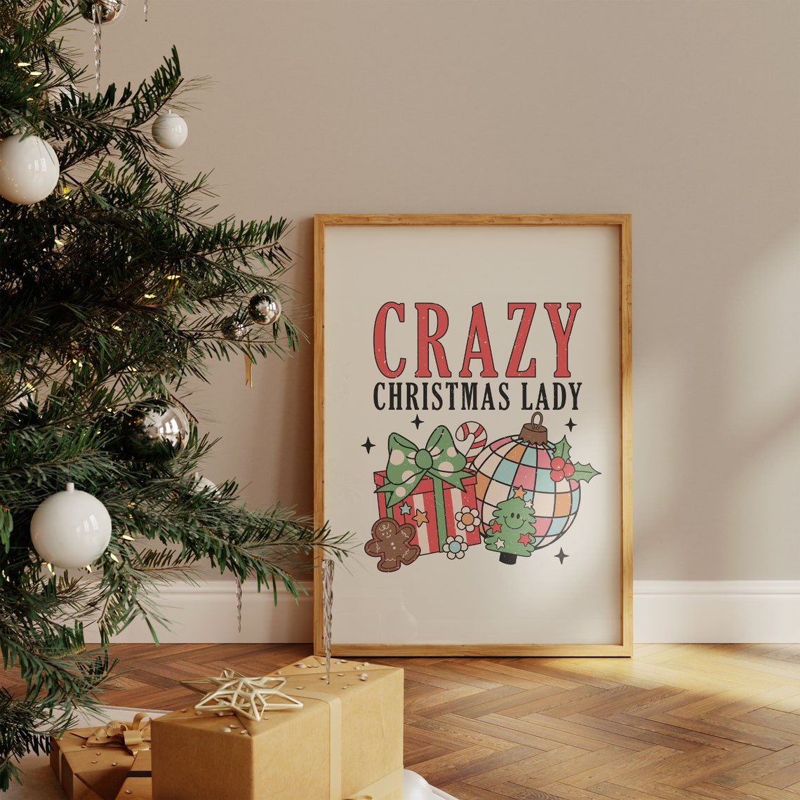 Crazy Christmas Lady Retro Ornaments Gift and Disco Bauble Poster - Image 4