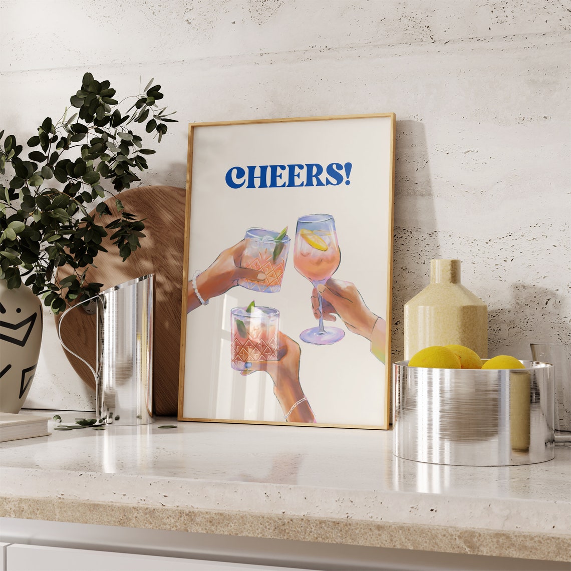 Cheers Retro Cocktail Trio Clinking Glasses Home Bar Art Poster - Image 4