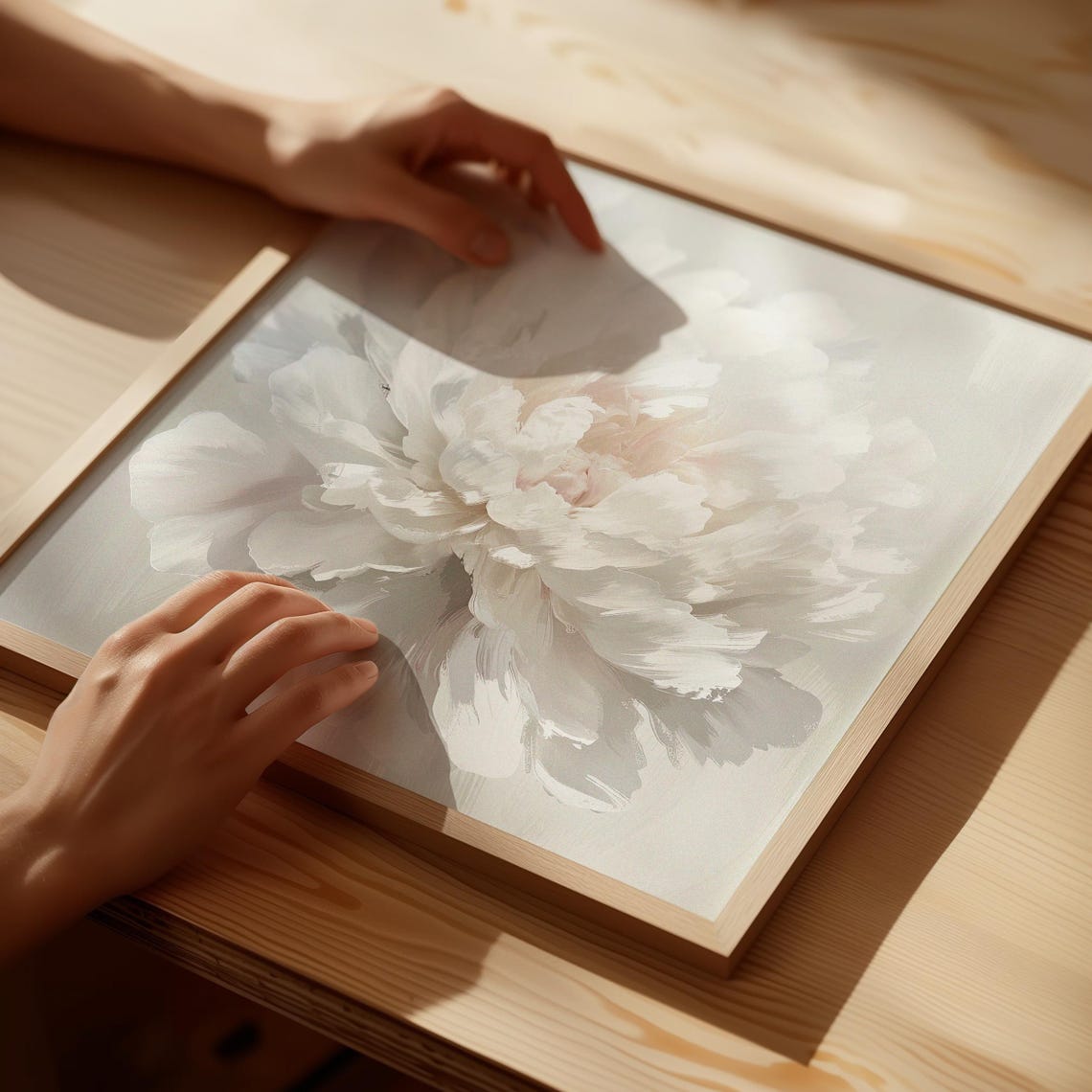 White Peony in Soft Beige Sunlight Airy Neutral Floral Poster - Image 4