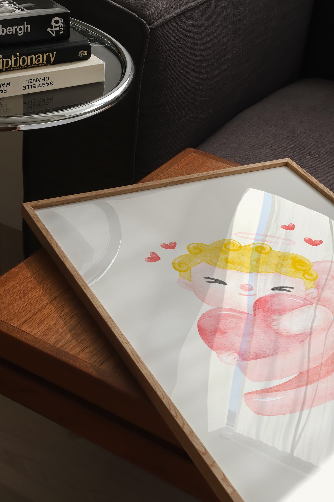 Adorable Cupid Cherub Hugging A Pink Heart Valentine's Print - Image 3