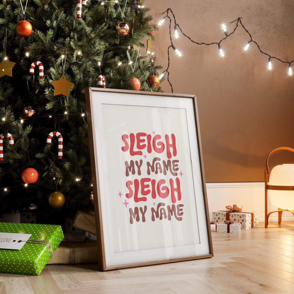 Sleigh My Name Retro Stacked Typography Funny Christmas Quote Print - Image 3