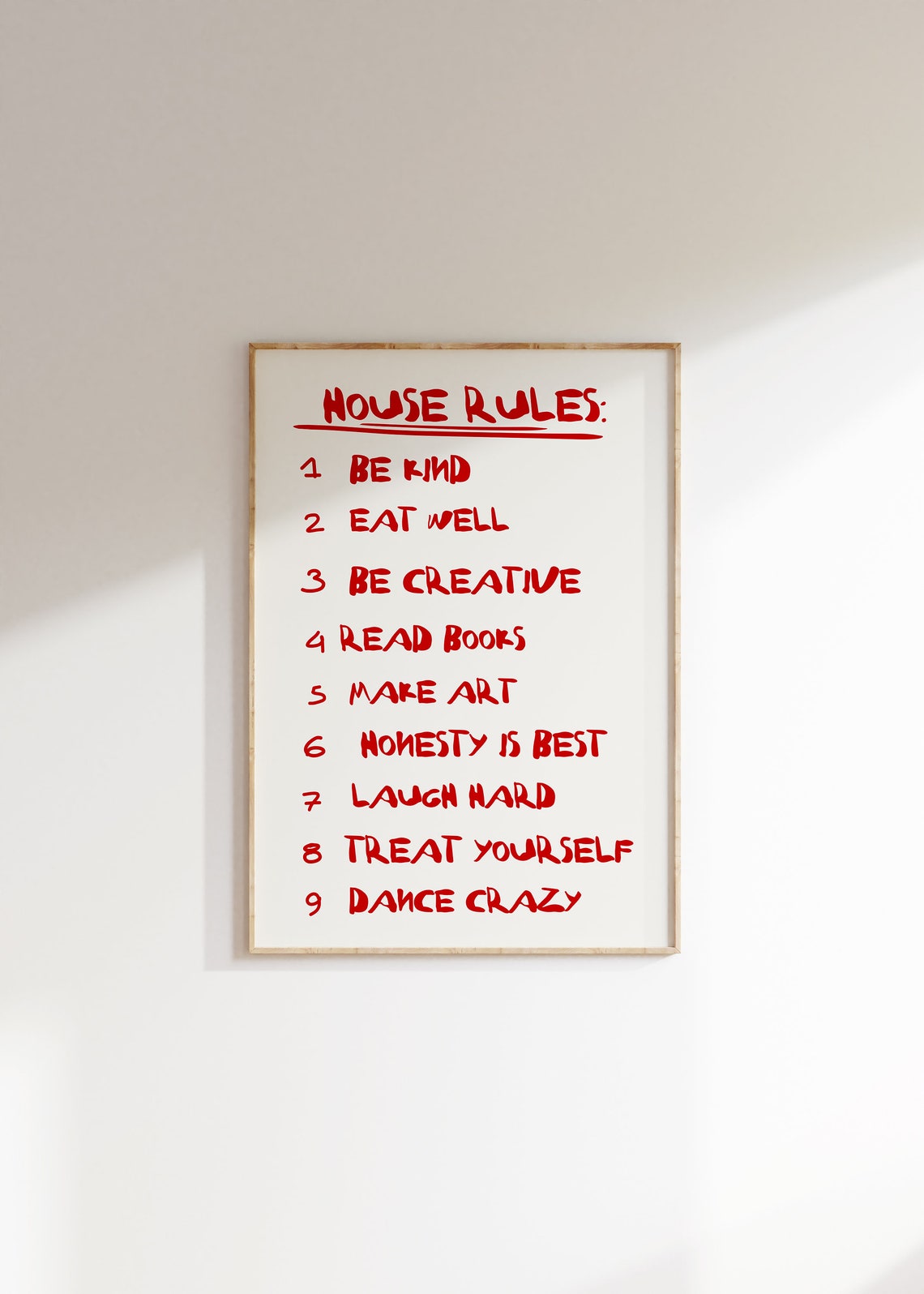 House Rules Be Kind Be Creative Nine Rules Red Typography Poster - Image 2