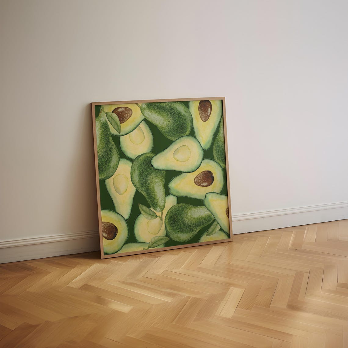 Watercolor Avocado Pattern Dark Green Fruit Kitchen Art Poster - Image 4