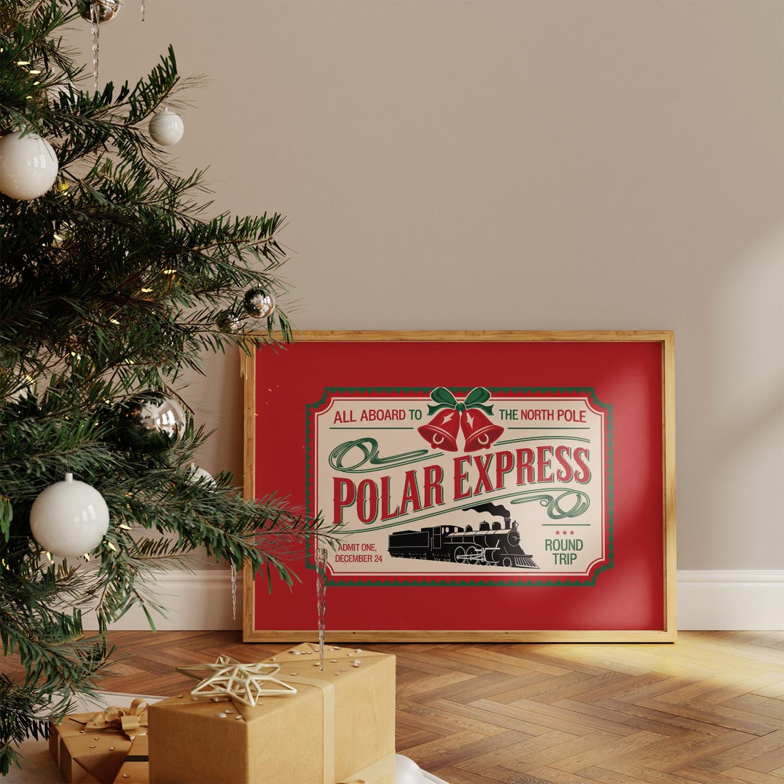 Polar Express Vintage North Pole Ticket Design On Bold Red Poster - Image 5