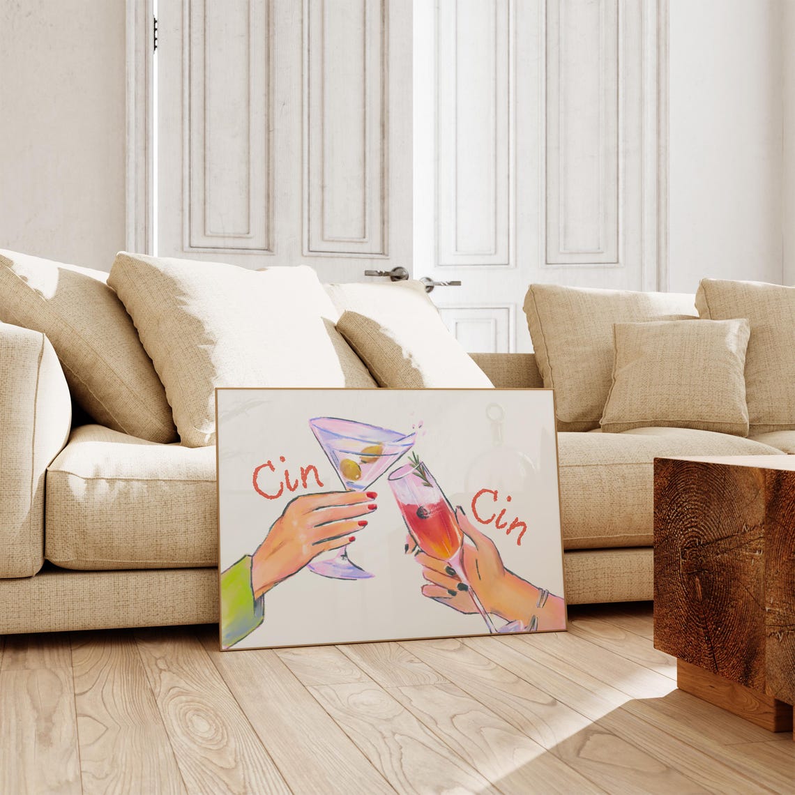 Cin Cin Cocktail Cheers Clinking Hands Retro Bar Cart Art Poster - Image 5