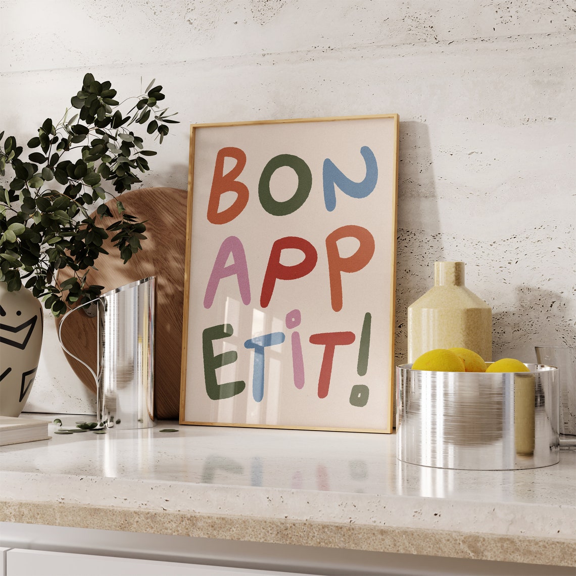 Bon Appetit Colorful Hand Lettered French Kitchen Dining Room Poster - Image 5