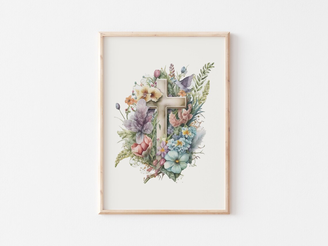 He Is Risen Easter Cross, Christian Watercolor Art - Image 4