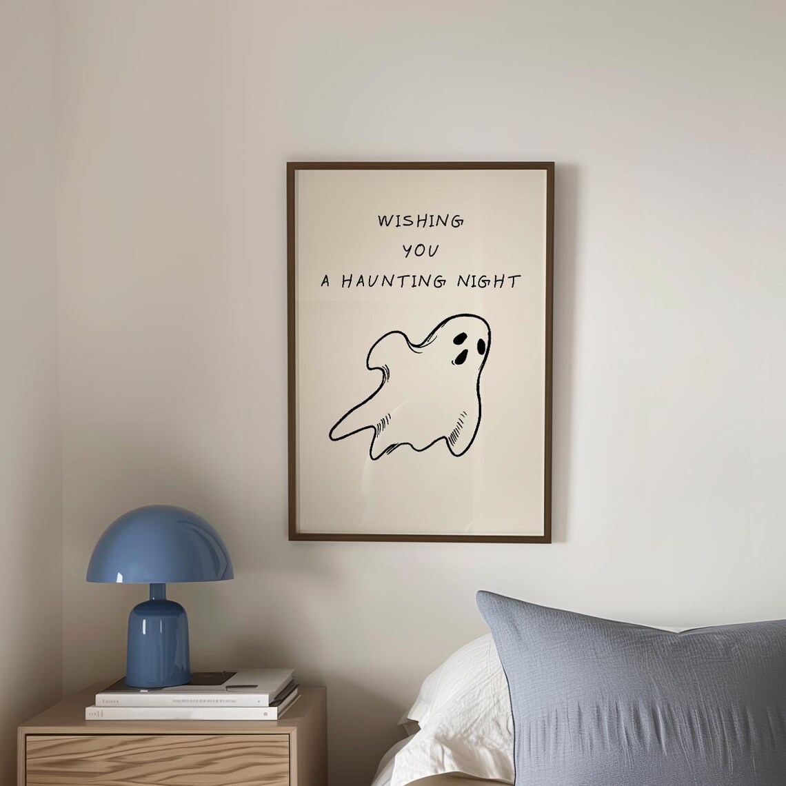 Wishing You a Haunting Night Hand Drawn Ghost Minimalist Halloween Poster - Image 5