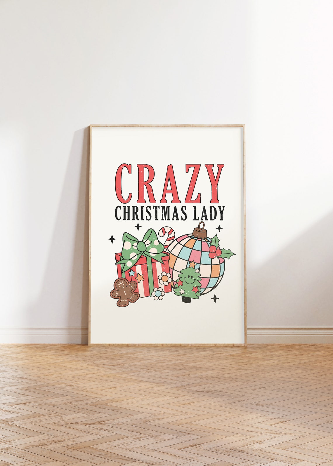 Crazy Christmas Lady Retro Ornaments Gift and Disco Bauble Poster - Image 3