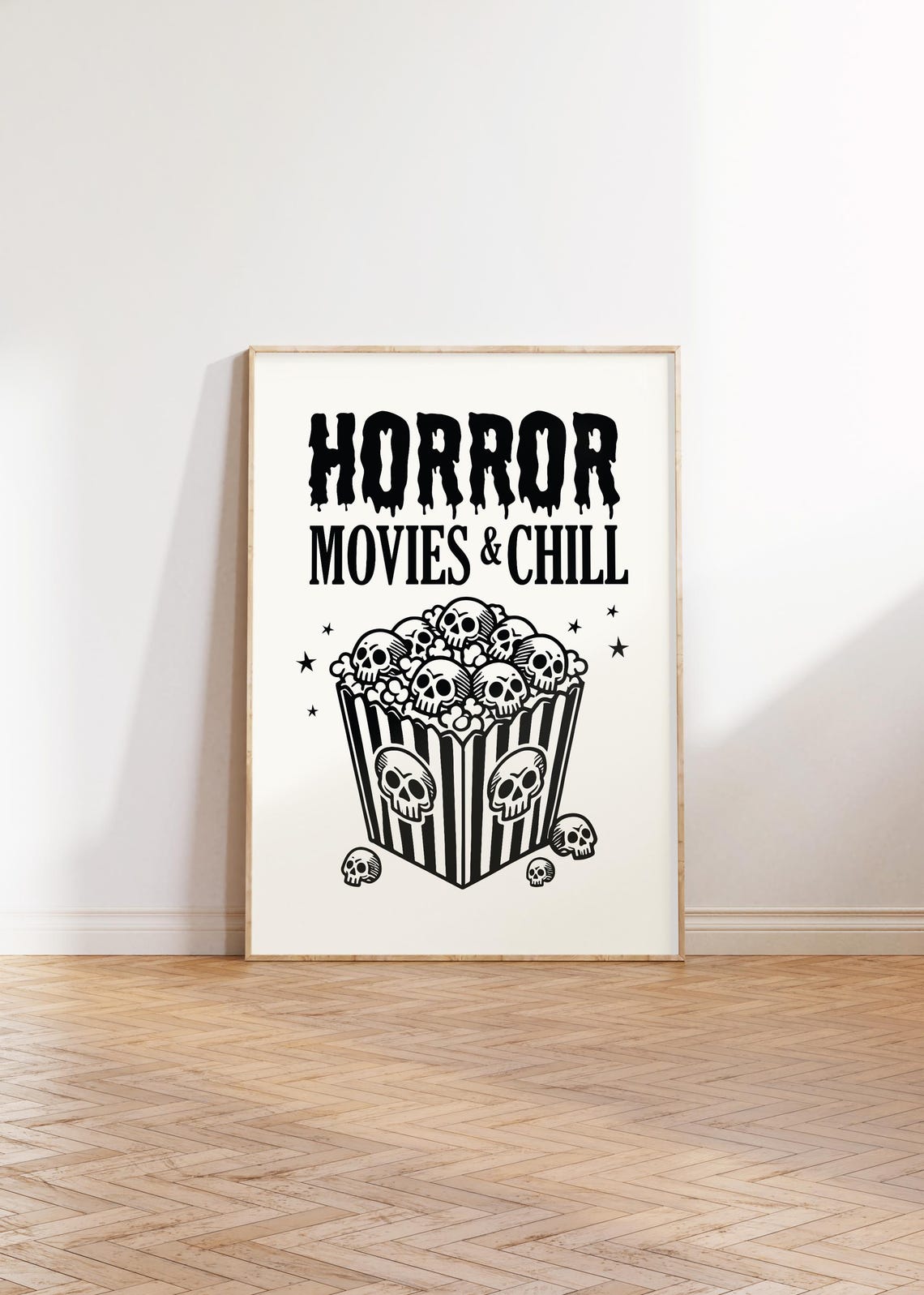 Horror Movies And Chill Skull Popcorn Retro Halloween Poster - Image 5