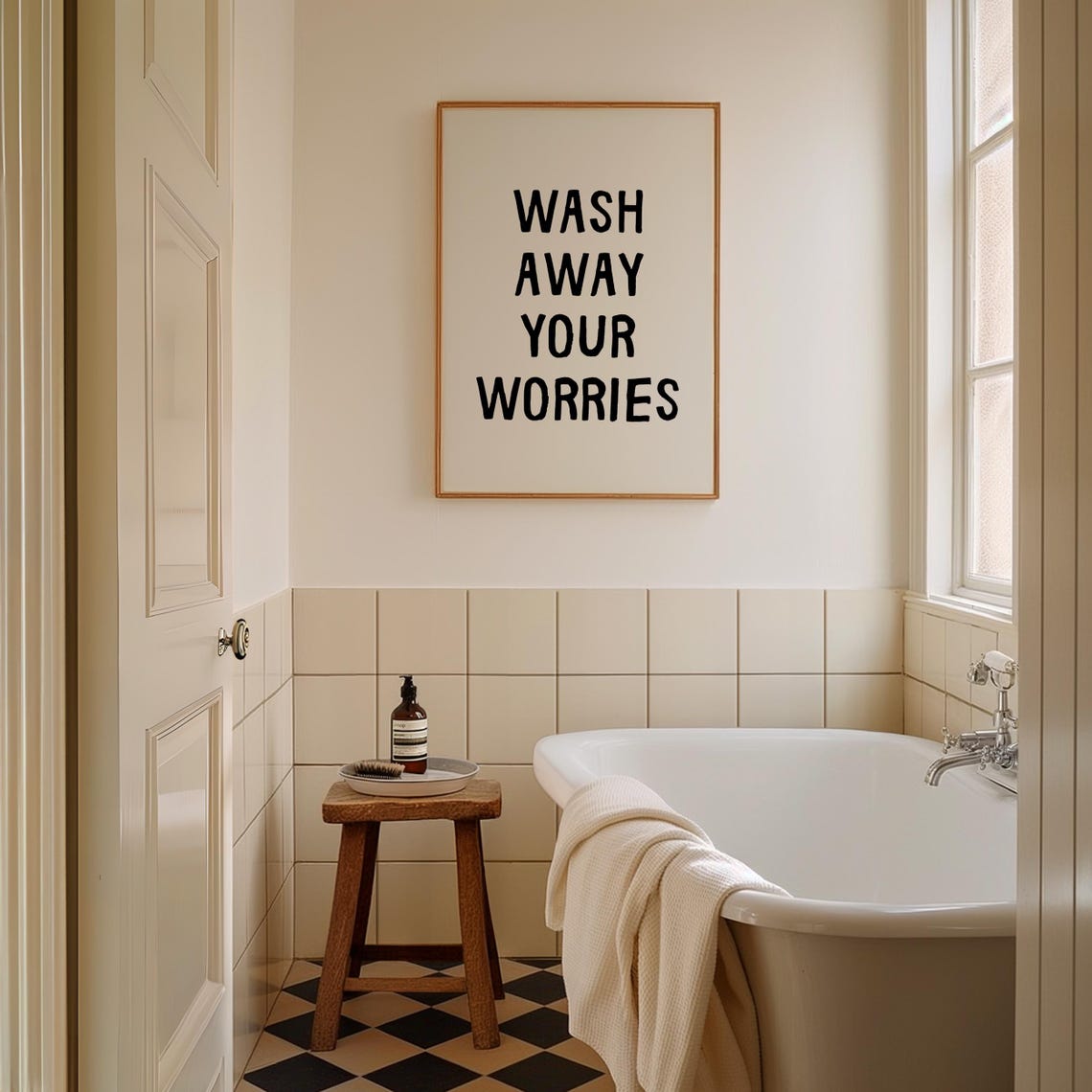 Wash Away Your Worries Bold Black Bathroom Quote Decor Poster - Image 5