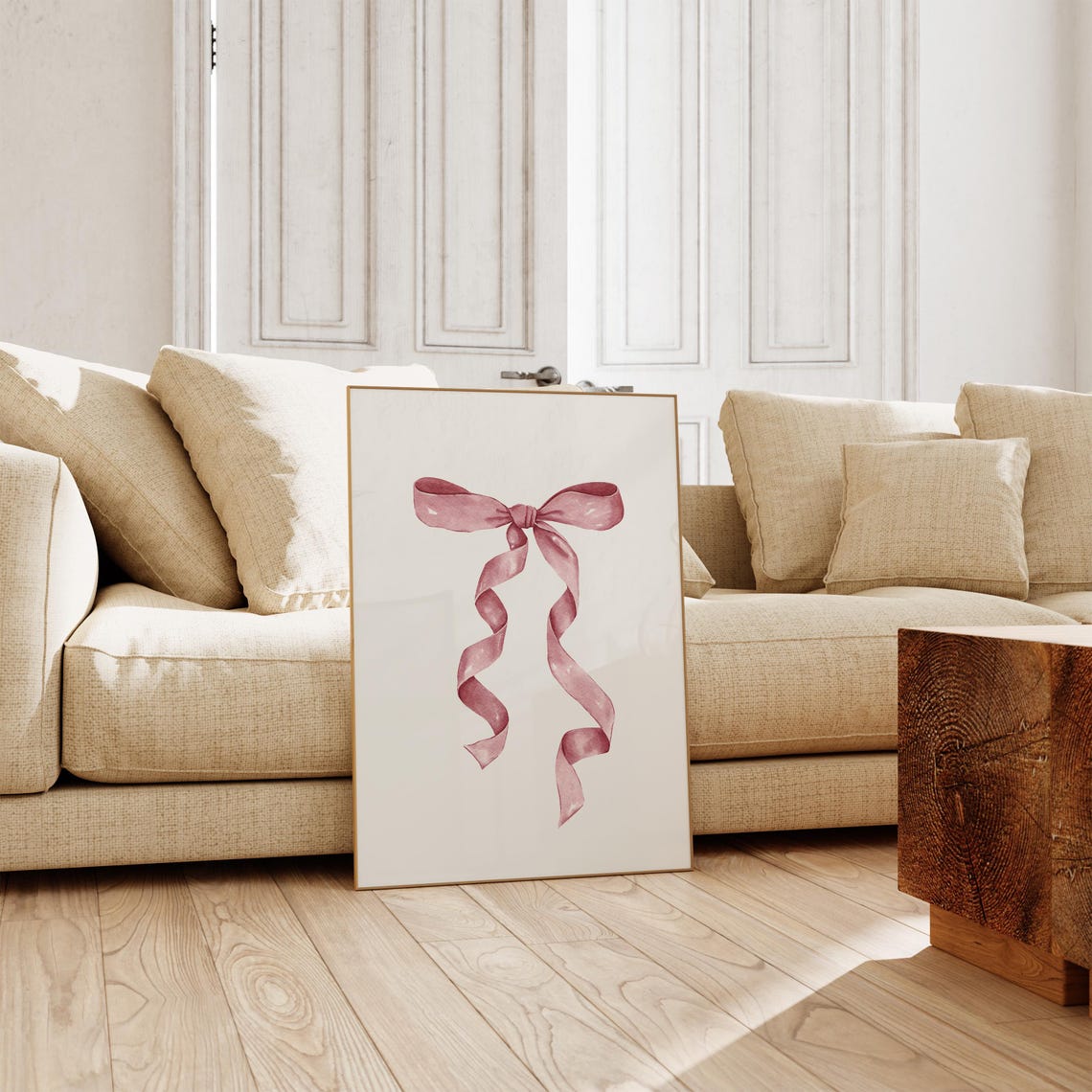 Pink Ribbon Watercolor Bow Coquette Balletcore Nursery Art Poster - Image 2
