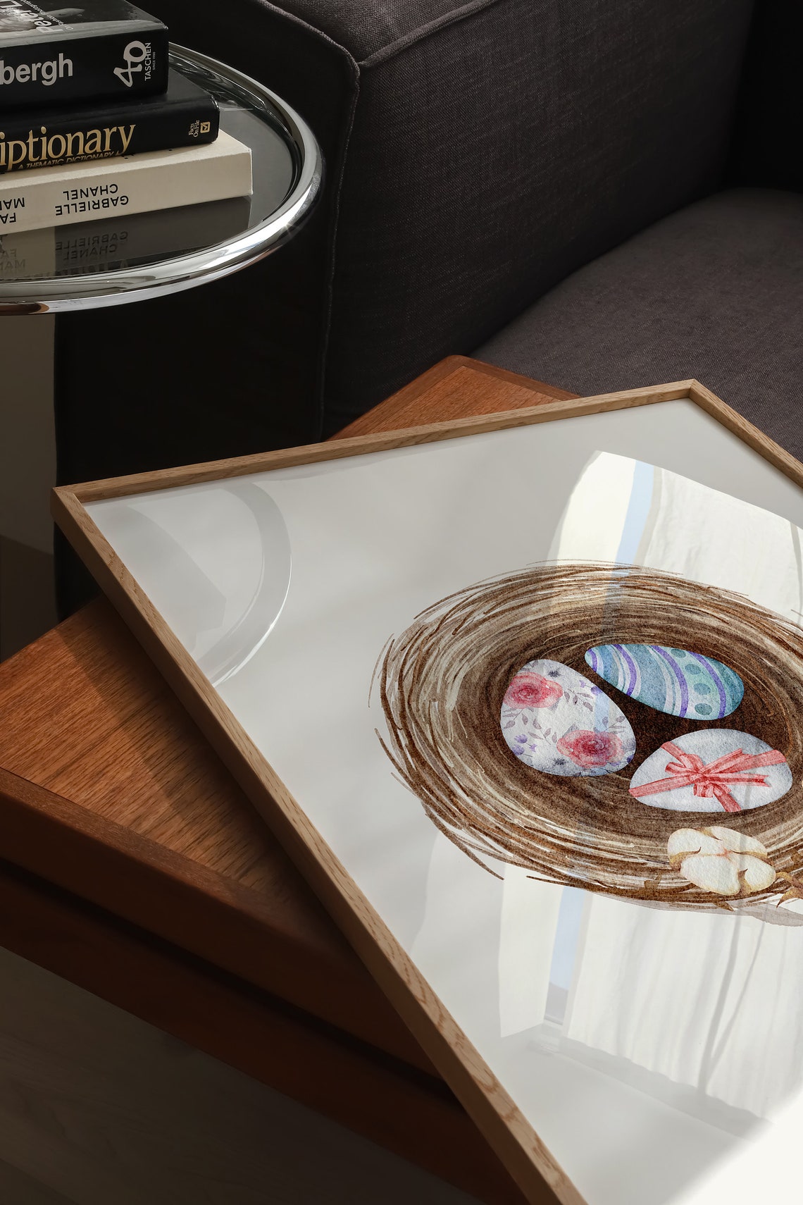 Easter Eggs In Rustic Twine Nest With White Cotton Blossoms Poster - Image 3