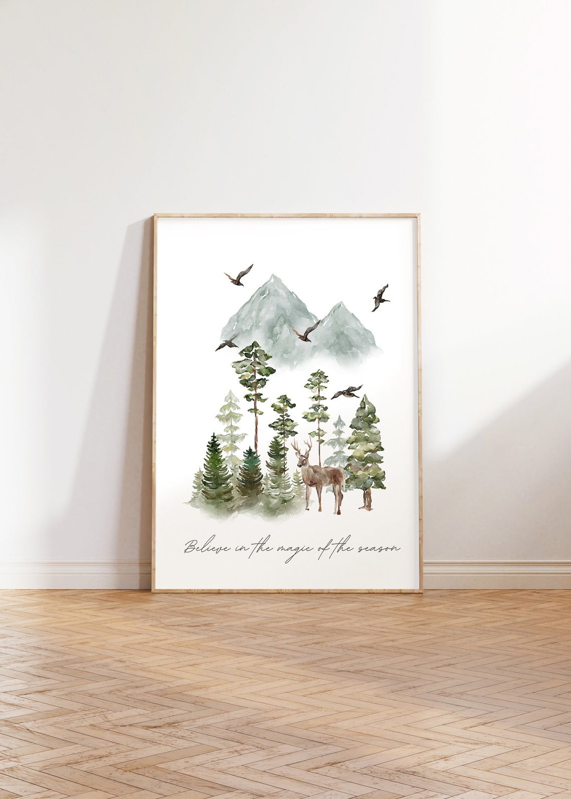 Believe in the Magic of the Season Watercolor Deer Forest Poster - Image 3