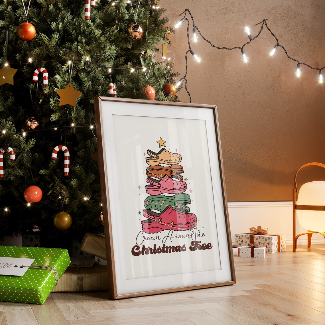 Crocin Around the Christmas Tree Colorful Clog Stack Holiday Poster - Image 2