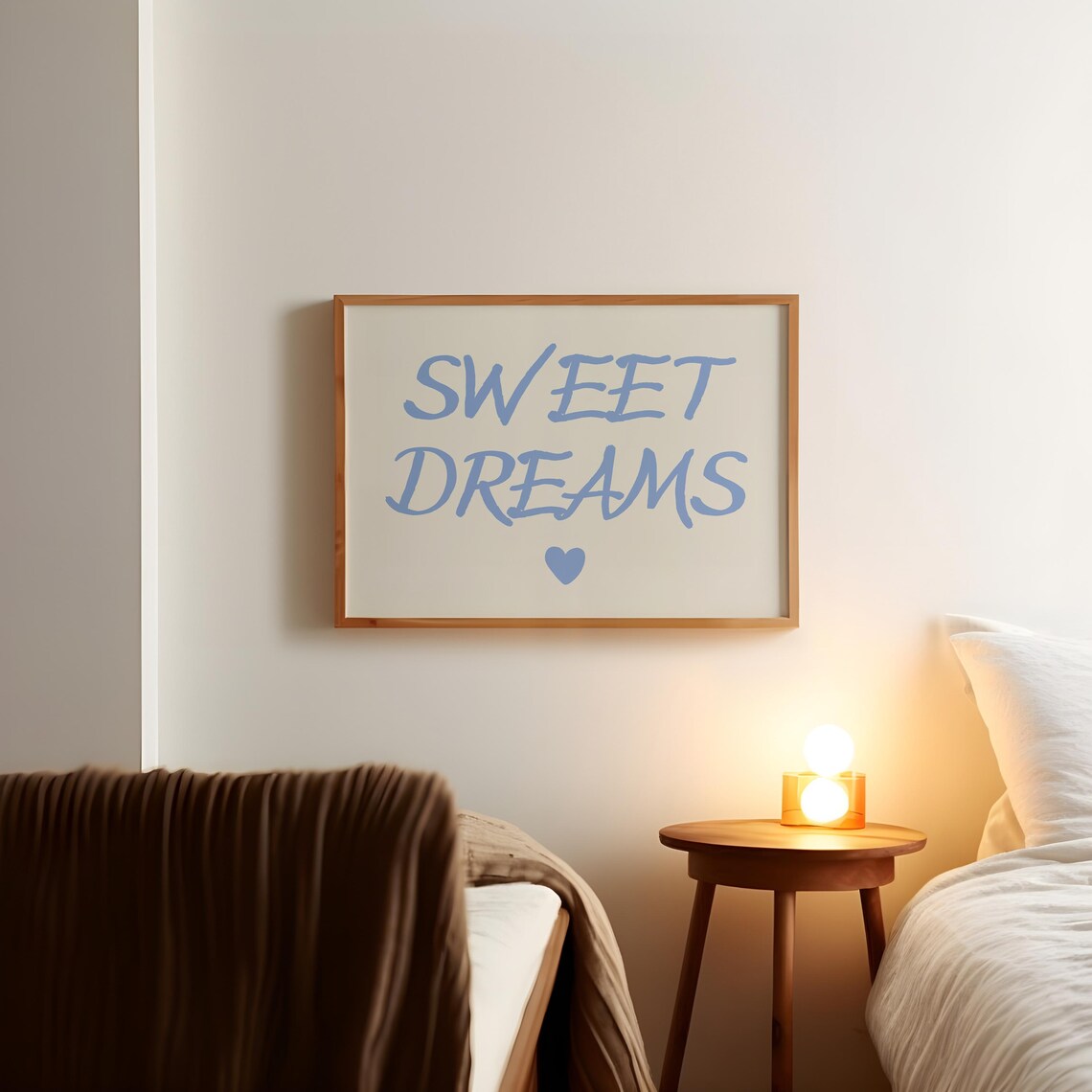 Sweet Dreams Blue Handwritten Heart Above Bed Bedroom Poster - Image 4