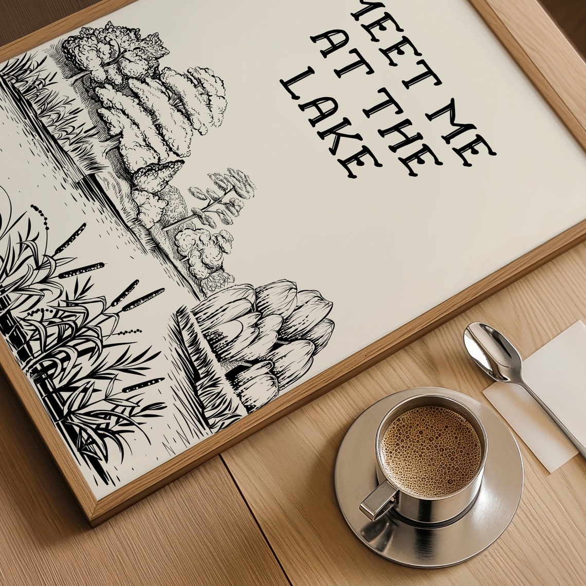 Meet Me At The Lake Print Vintage Lake Poster Aesthetic Lake House Decor Neutral Nature Coastal Wall Art Retro Lake Art Poster - Image 4