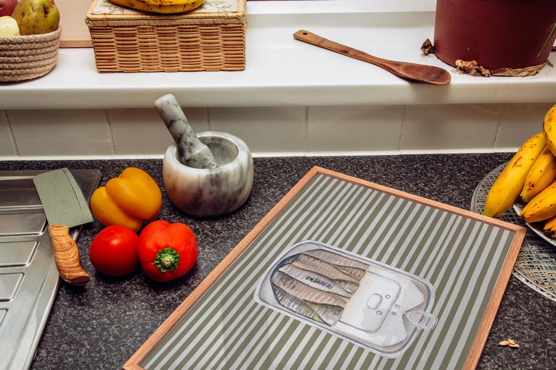 Sardine Tin With Pull Tab On Dark Olive Stripe Food Art Poster - Image 5