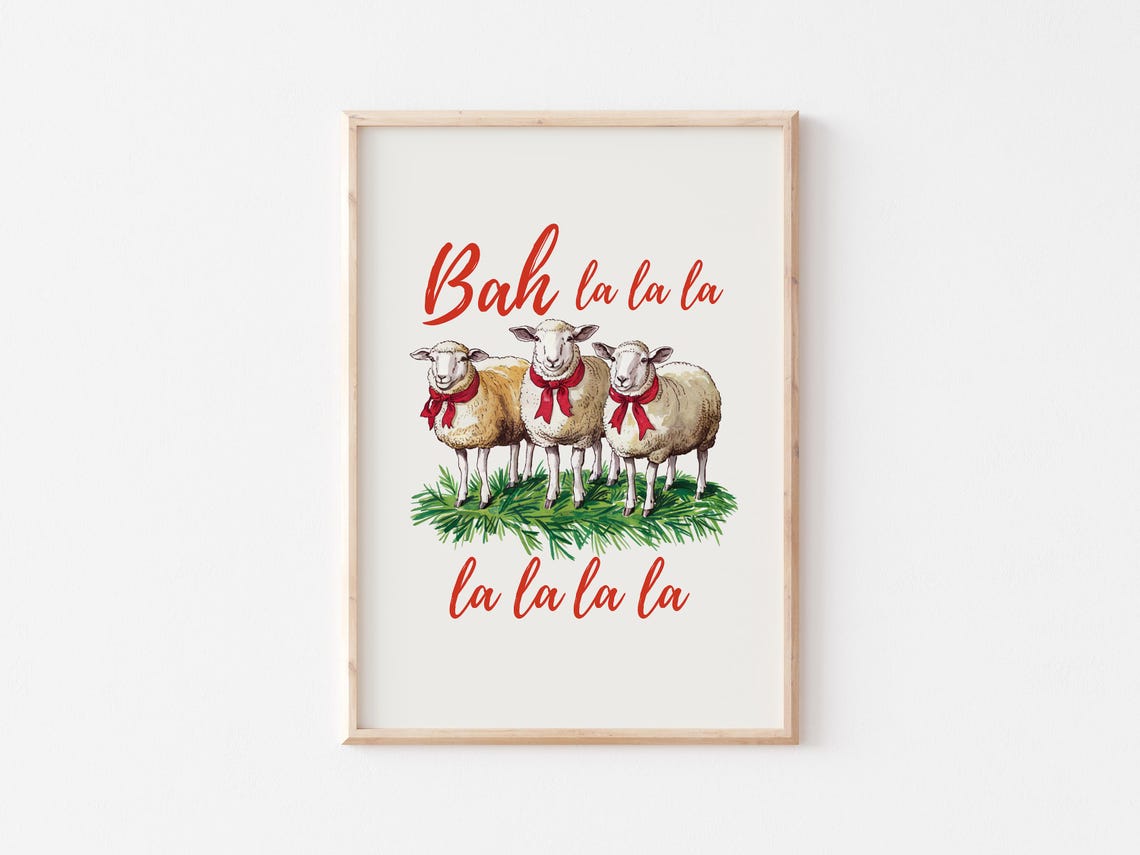 Bah La La La Singing Sheep Red Scarves Funny Christmas Poster - Image 3