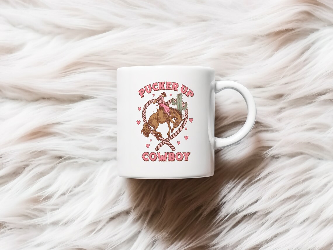 Pucker Up Cowboy Trendy Valentines Day Art Western Valentine Png Retro Valentines Sublimation Howdy Valentines Cowgirl Print - Image 2