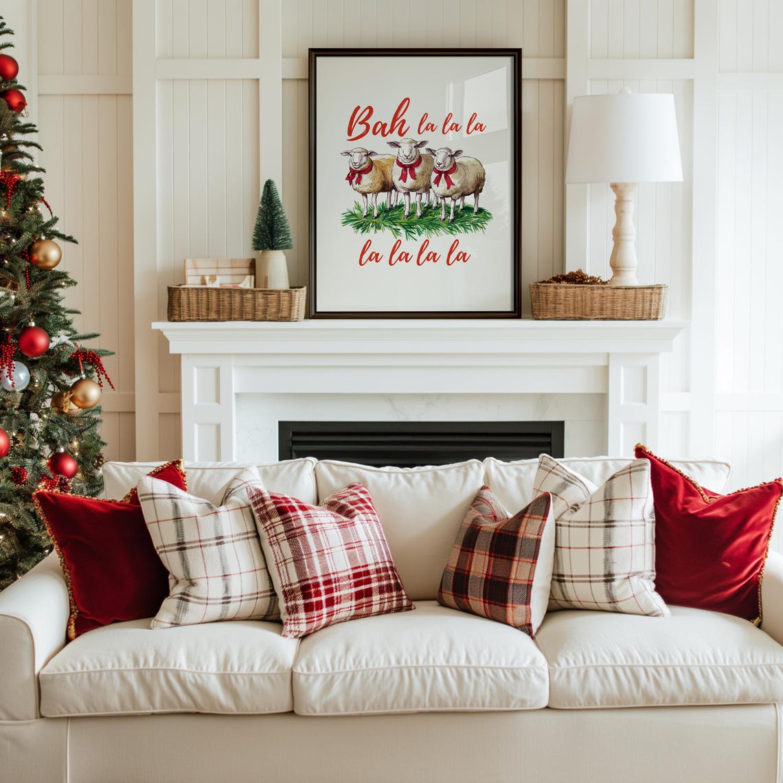 Bah La La La Singing Sheep Red Scarves Funny Christmas Poster - Image 2