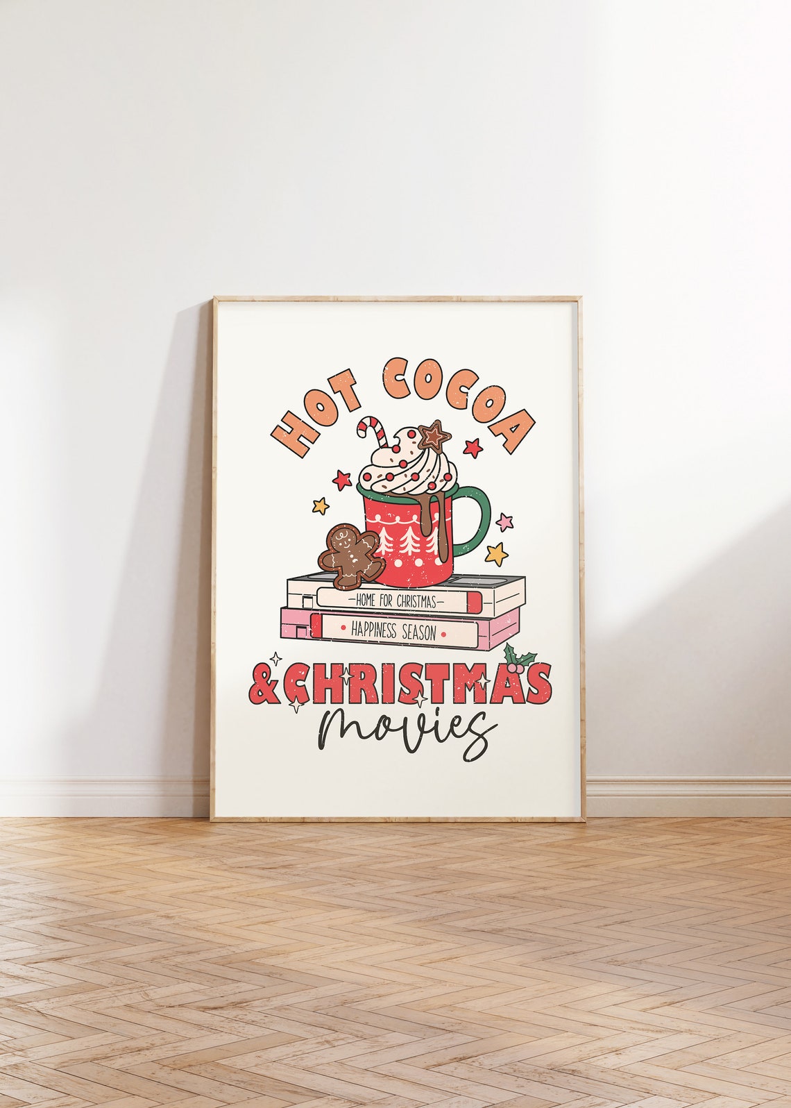 Hot Cocoa And Christmas Movies Print Retro Christmas Print Groovy Christmas Colorful Christmas Printables Festive Decor Cozy Winter Art - Image 3