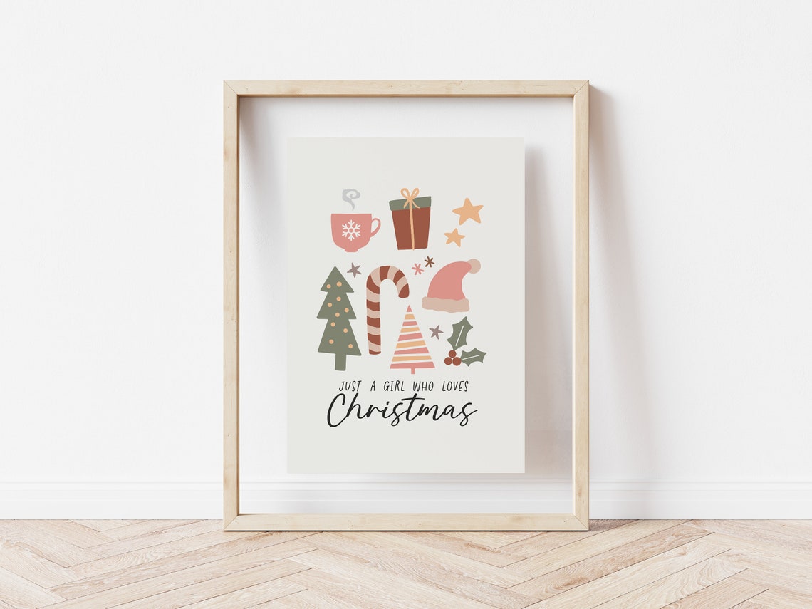 Just A Girl Who Loves Christmas Cute Holiday Icons Neutral Poster - Image 3