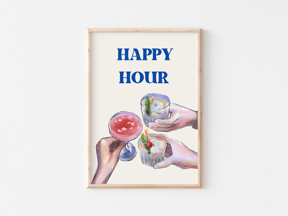 Happy Hour Art Print Bar Cart Wall Art Retro Cocktails Poster Aesthetic Bar Cart Decor Bar Cart Print Trendy Food Drink Art - Image 5