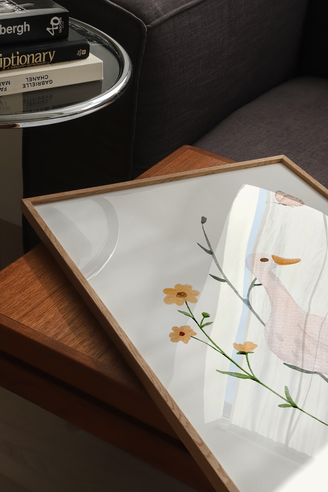White Duck With Orange Wildflowers Watercolor Nursery Poster - Image 3