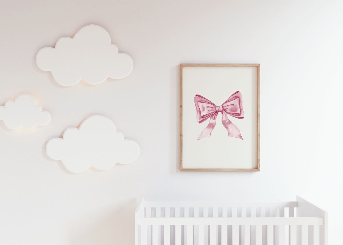 Pink Watercolor Bow Coquette Balletcore Minimalist Nursery Poster - Image 3