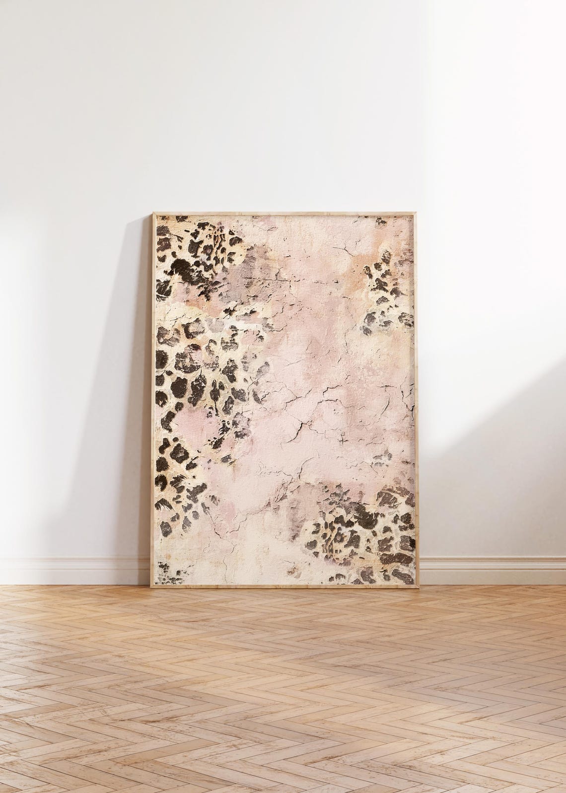 Blush Pink Leopard Print Textured Vintage Abstract Painting Print - Image 4