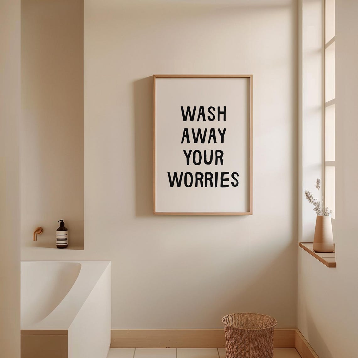 Wash Away Your Worries Bold Black Bathroom Quote Decor Poster - Image 3