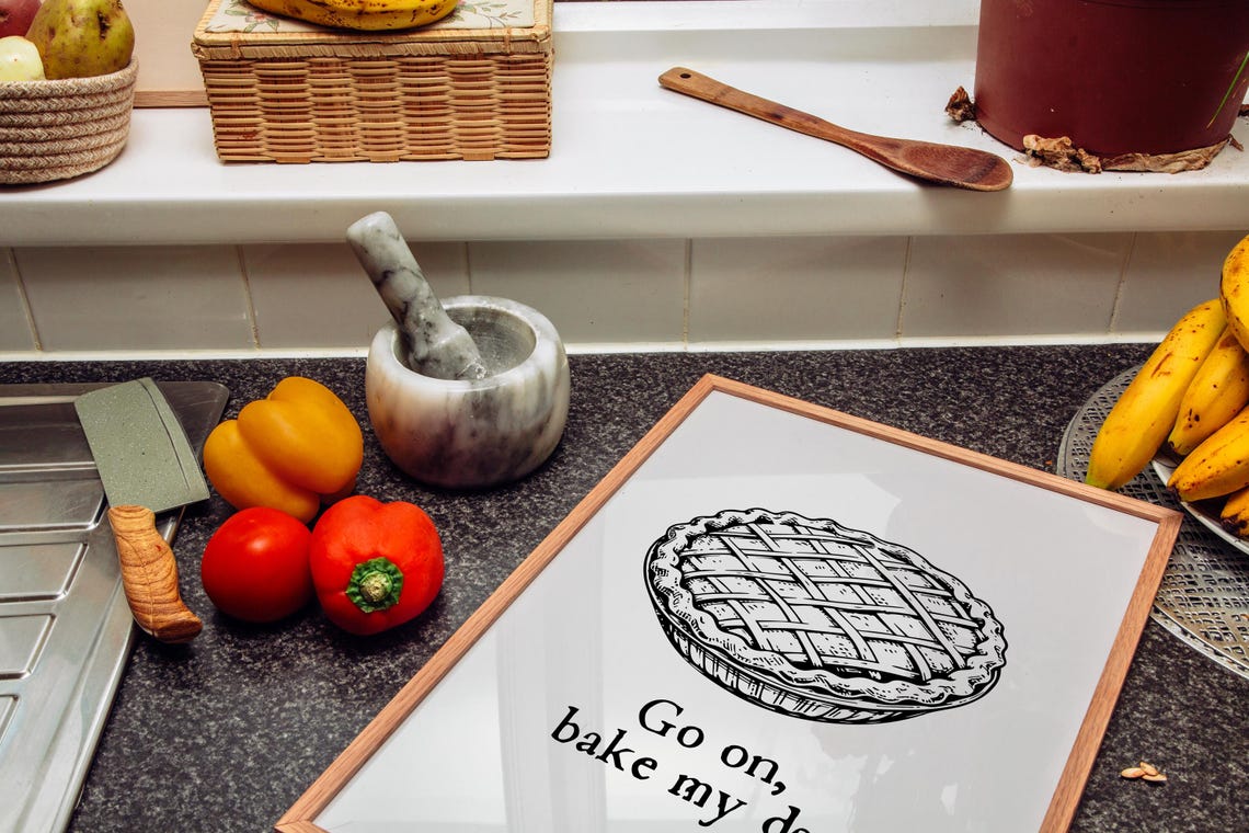 Go On Bake My Day Vintage Lattice Top Pie Engraving Kitchen Poster - Image 5