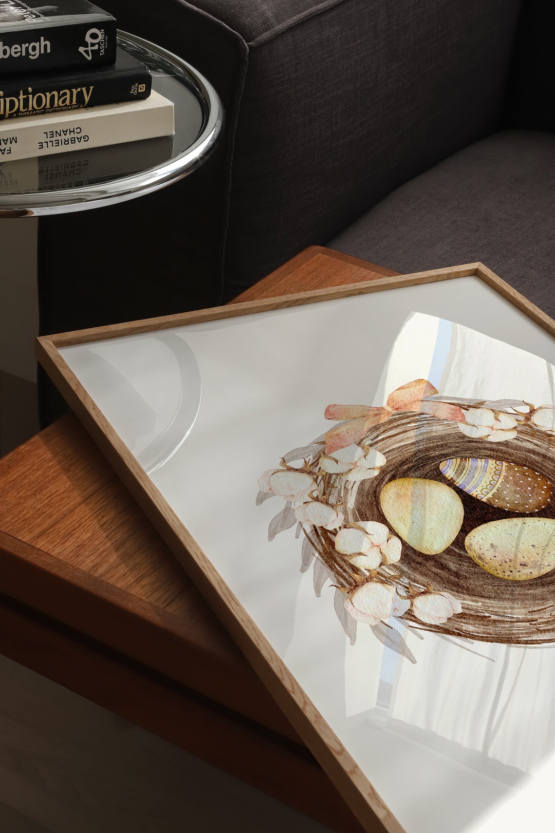 Watercolor Easter Bird Nest With Decorated Eggs Neutral Spring Poster - Image 3