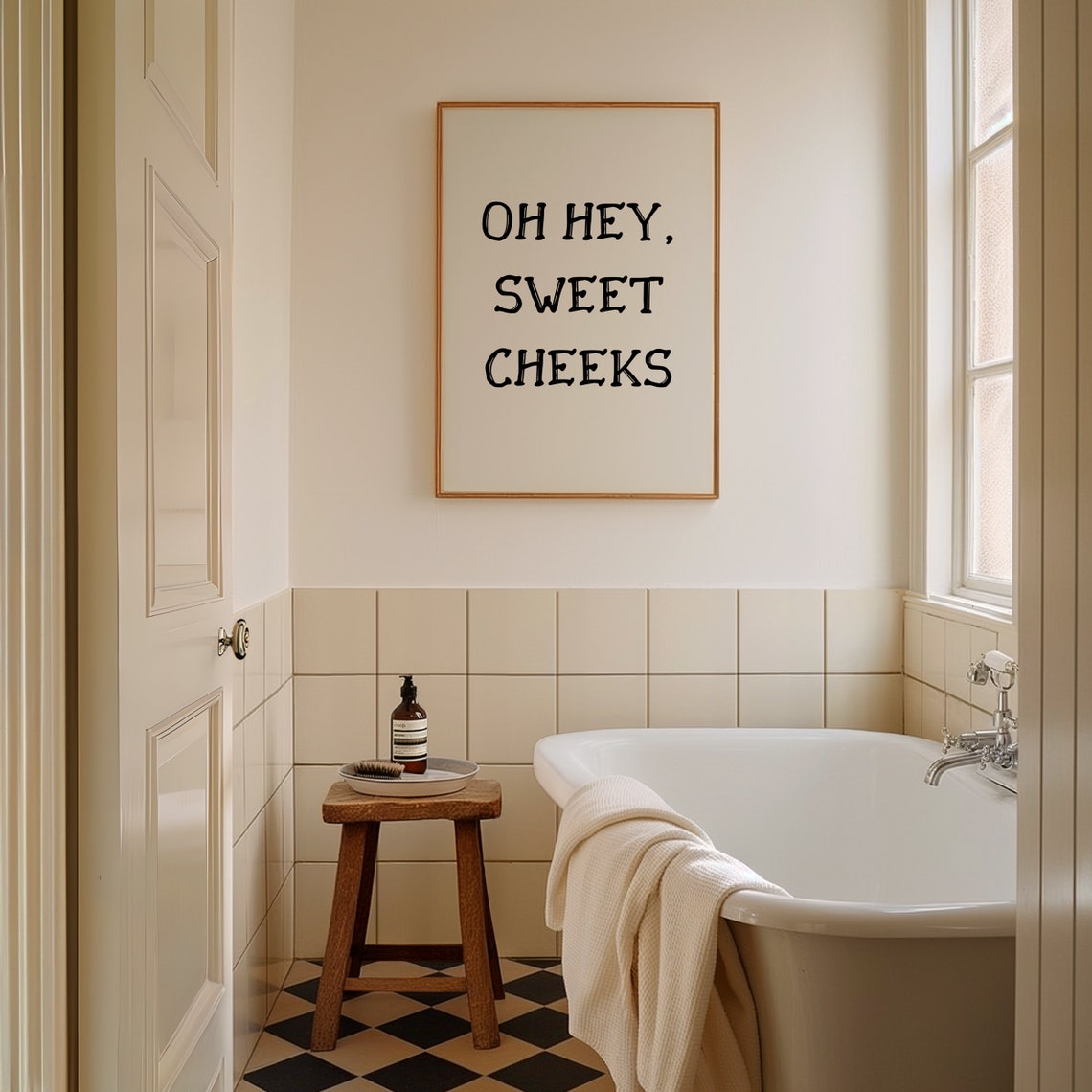 Oh Hey Sweet Cheeks Funny Black Cream Minimalist Quote Poster - Image 4