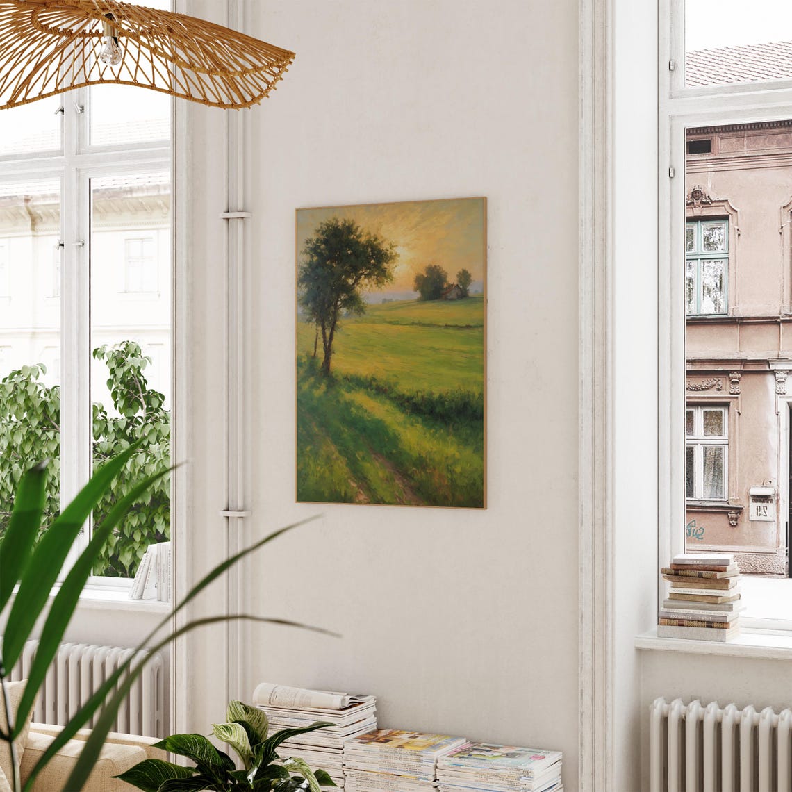 Golden Sunset Countryside Meadow Vintage Oil Painting Landscape Poster - Image 4