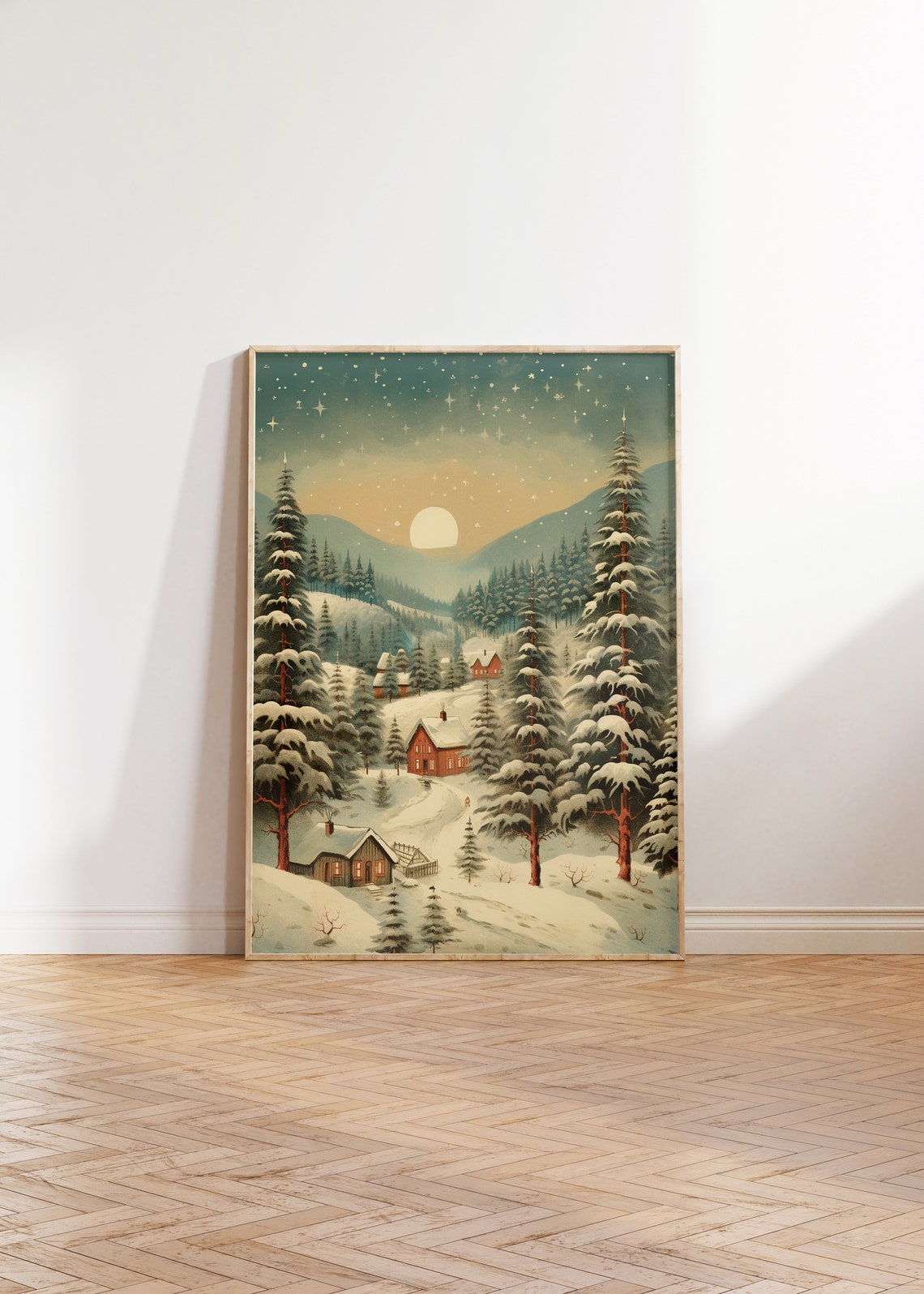 Vintage Christmas Painting Vintage Snow Landscape Christmas Village Wall Art Winter Wall Art Christmas Season Holidays Decor - Image 3